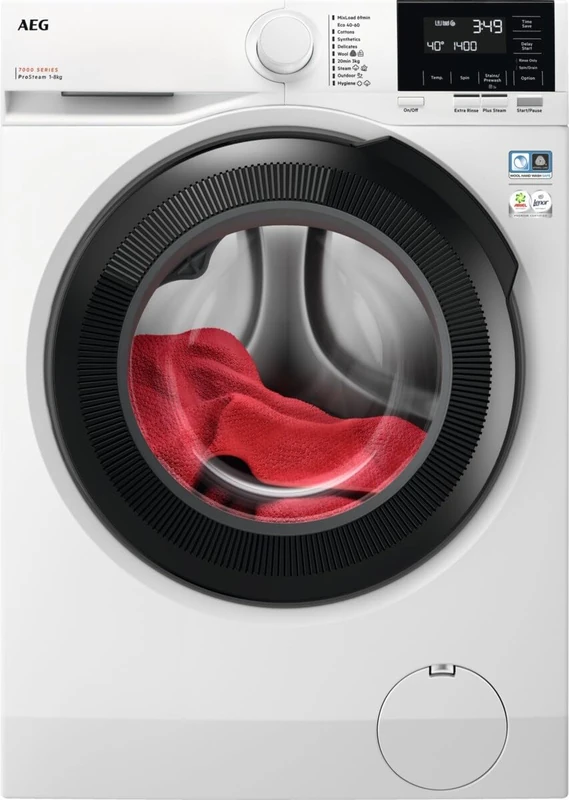 AEG 7000 Series Freestanding Washing Machine 8 kg, 1400 rpm Spin, LFSR71844B, ProSteam Steam Refresh 25 min 2L, MixLoad 69 min 30°C, PreciseWash Load Adjustment, 847x596x572mm, Class A