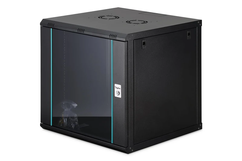DIGITUS Network Cabinet – 19-inch Rack 12U – Unassembled – Wall-mounted – 600 mm depth – 470 mm usable depth – 60 kg load capacity – Glass door – Dynamic-N Series – Black - Image 1