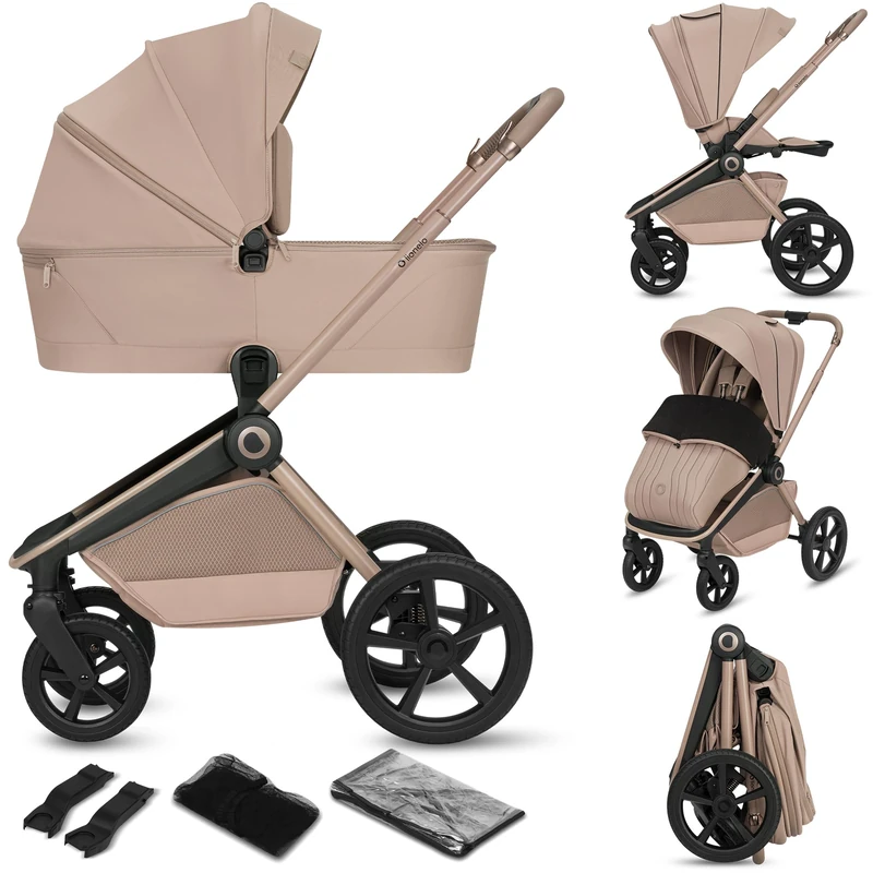 Lionelo FREYA 2in1 Stroller (0-4 Years, 0-22 Kg), Foldable Carrycot and Pushchair, Lie-Flat Position, Suspension and PU Wheels, UPF50+ Canopy, Magnetic Buckle, Ventilation, Accessories, Car Seat Adapt