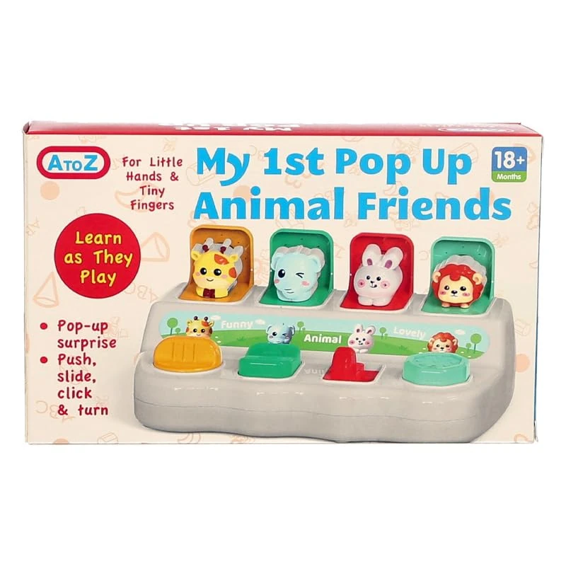 Atoz My 1st Pop Up Animal Friends Toy, Push Slide Click and Turn, for Ages 18+ Months