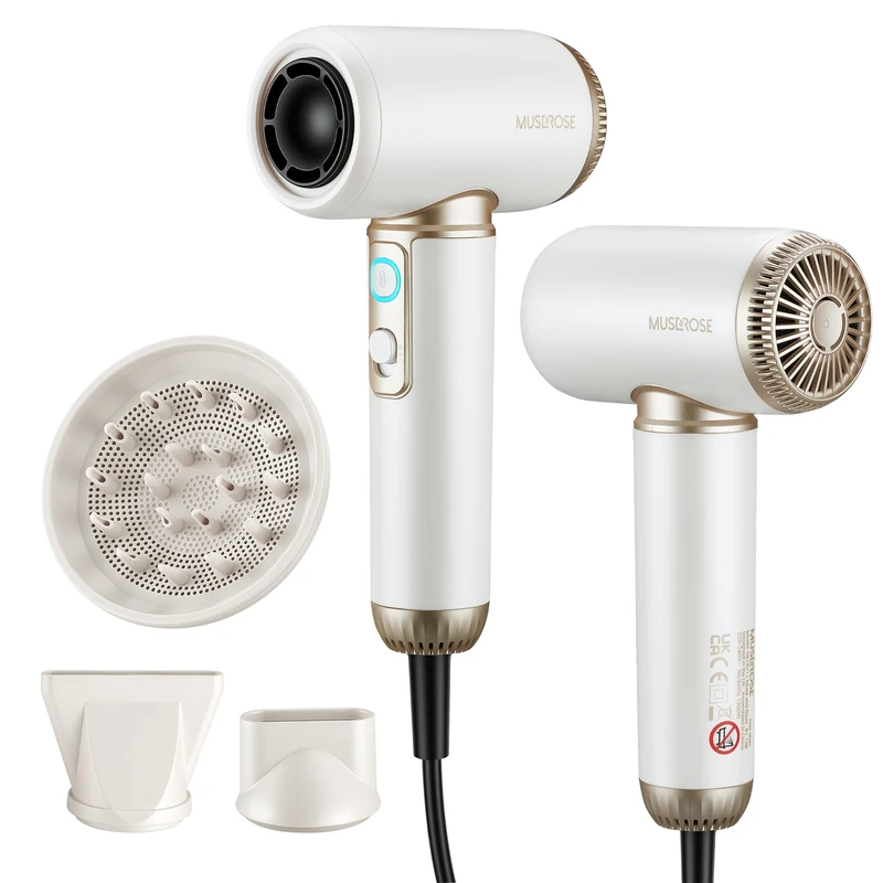 Muse & Rose High Speed Hair Dryer, Negative Ion Frizz Control, 4 Temperature Modes, Blow Dryer, Cool Shot, Auto-Clean Function, Lightweight Hair Dryer with Voltage Protection, MU-8711 (White)