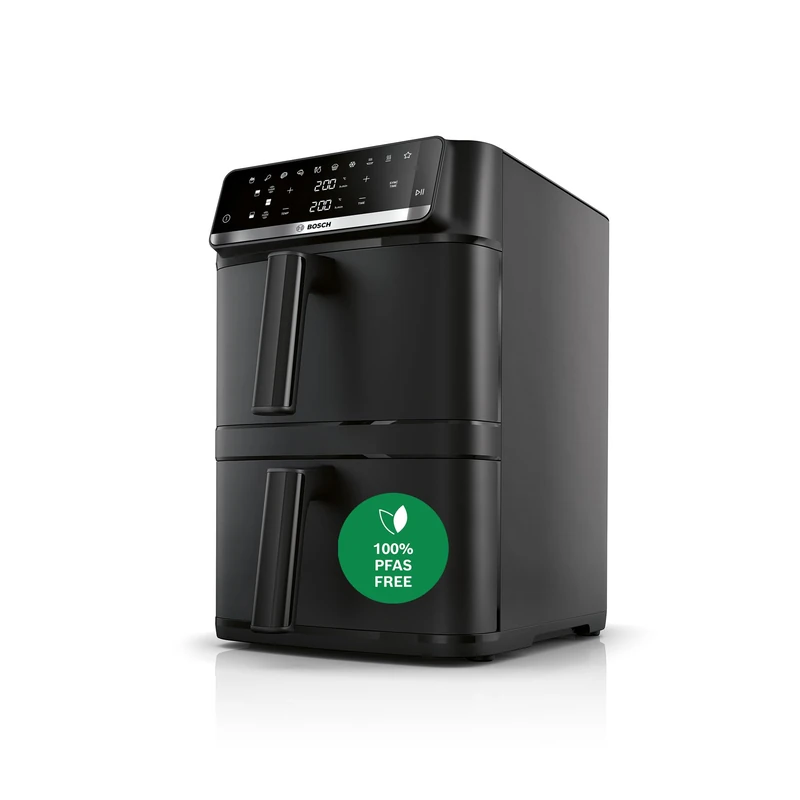 Bosch Air Fryer Series 6, XXL Double Stack 12L, 2 x 6L drawers with SYNC function, 6 food presets, non-toxic coating, metal interior, black, MAFD661B0G