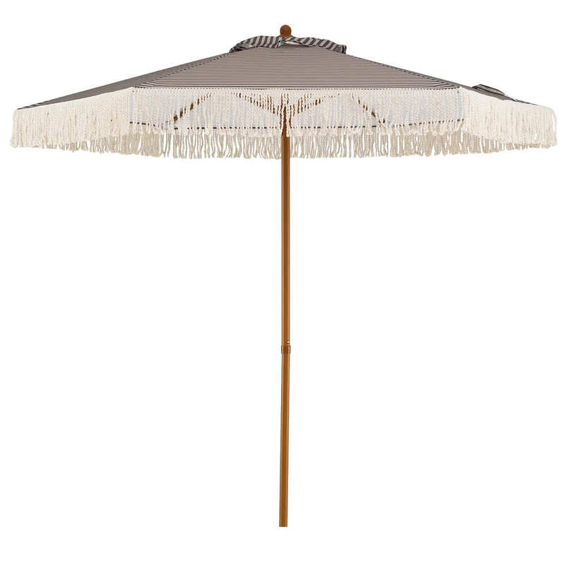 FANTASK Diameter 200 cm Parasol, Romantic Garden Umbrella with Fringes, Boho Patio Umbrella, Balcony Umbrella for Balcony, Garden, Patio (Coffee + White)