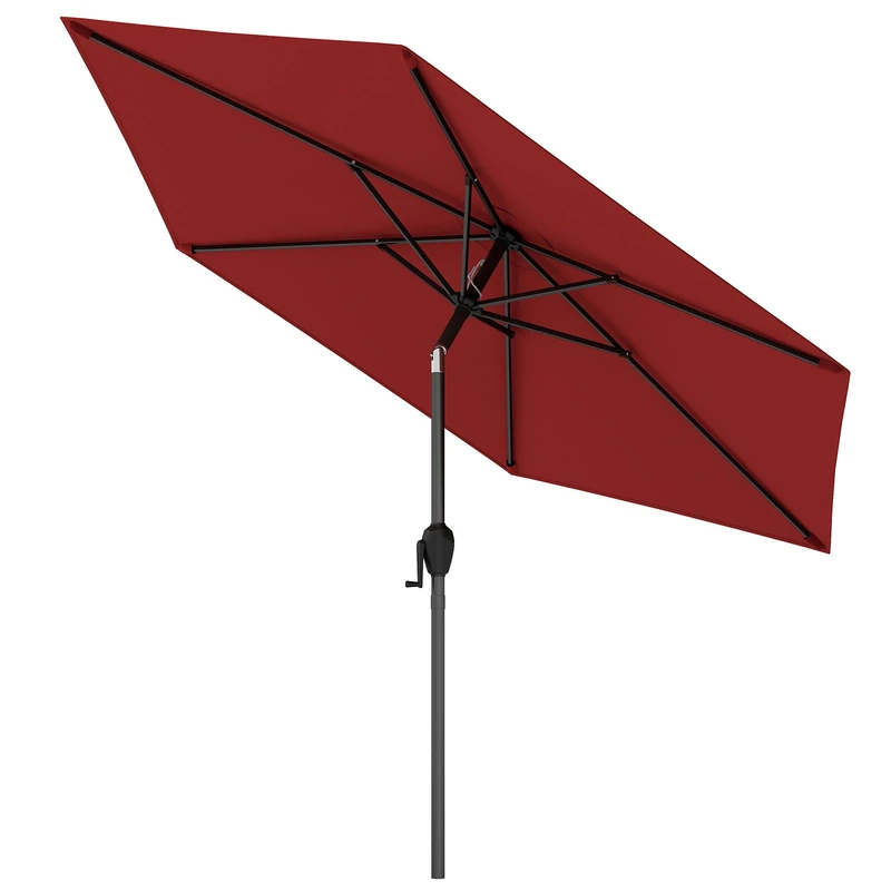 FANTASK 230 cm Parasol, Beach Umbrella with 6 Ribs and Crank, 35° Bendable on Both Sides, Garden Umbrella, Patio Umbrella for Garden, Balcony, Patio (Red) - Image 1