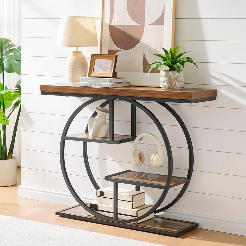 Sailvan 41.3" Industrial Sofa Console Table With 2-Tier Storage Shelves