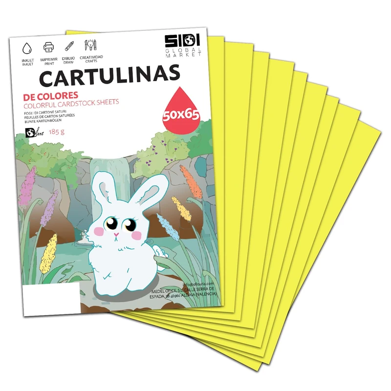 50x65 Yellow 185g Card Large Card for Crafts, Scrapbooking, Billboards, School and School Use - SIDI (Yellow, 125h)