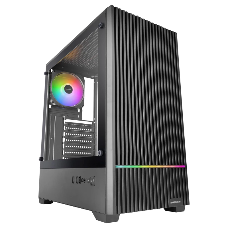 Mars Gaming MC-QUANTUM, ATX Gaming PC Case, Mesh Front with ARGB LED Strip, Full Tempered Glass Side, 4x 120mm FDB Fans, Liquid Cooling Support up to 240mm, USB-C, Black
