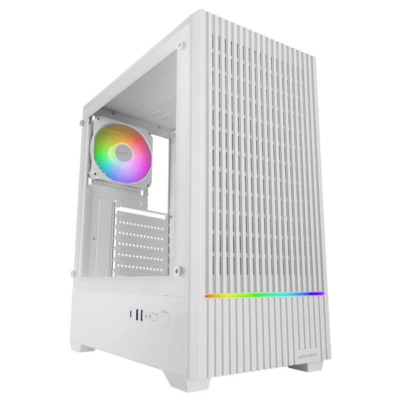 Mars Gaming MC-QUANTUM, ATX Gaming PC Case, Mesh Front with ARGB LED Strip, Full Tempered Glass Side, 4x 120mm FDB Fans, Liquid Cooling Support up to 240mm, USB-C, White