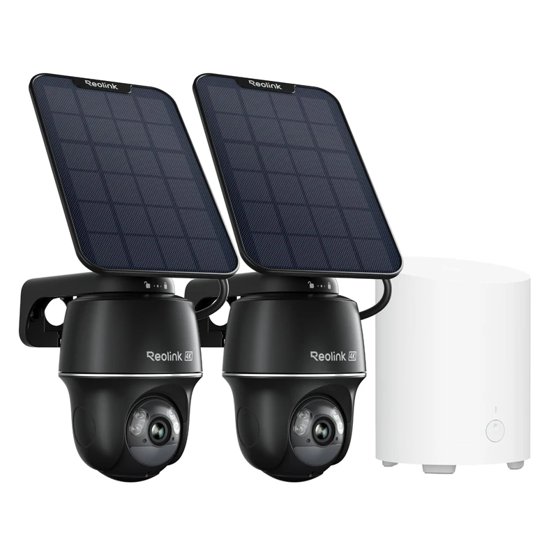 Reolink Argus PT Ultra 4K Cameras 2-Pack + Home Hub Mini | Wireless PTZ Outdoor Cameras with Spotlight, Colour Night Vision and AI Smart Detection