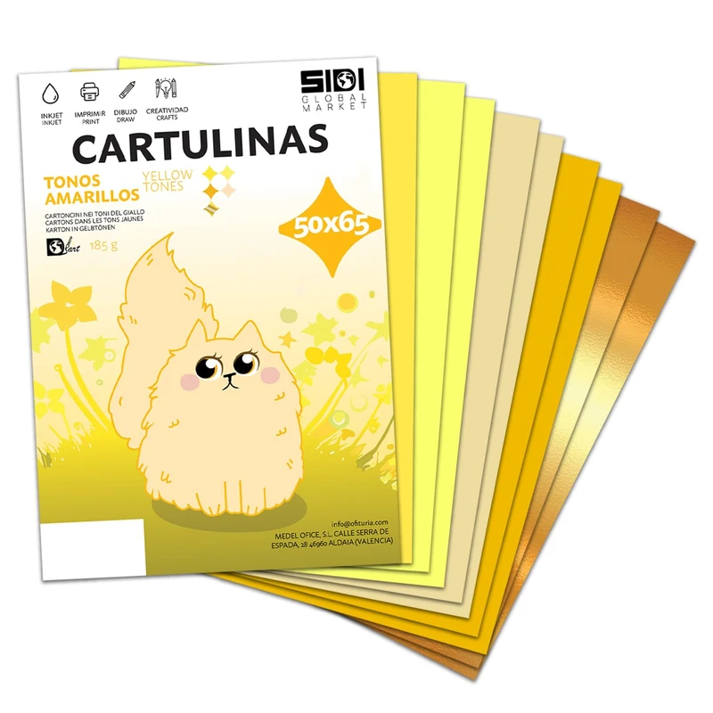 Card 50x65 Yellow Tones 185/230g Yellow Shades Card for Crafts, Scrapbooking, Billboards - SIDI (Yellow Tones, 125h)