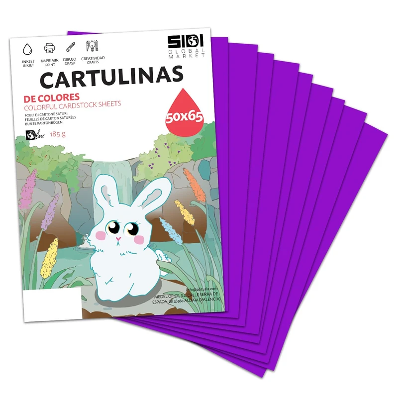 Card 50x65 Purple 185g Large Card for Crafts, Scrapbooking, Billboards, School and School Use - SIDI (Purple, 125h)