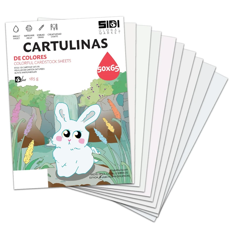 Card 50x65 White 185g Large Card for Crafts, Scrapbooking, Billboards, School and School Use - SIDI (White, 125h)