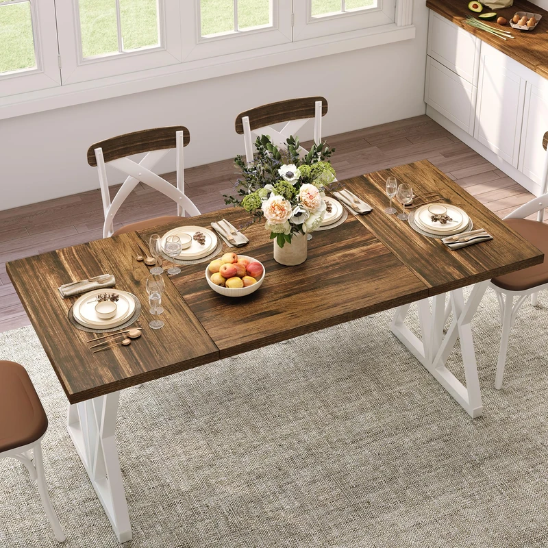 Sailvan 70" Large Dining Room Table For 6, Rectangular Kitchen Table With Heavy Duty Metal Legs