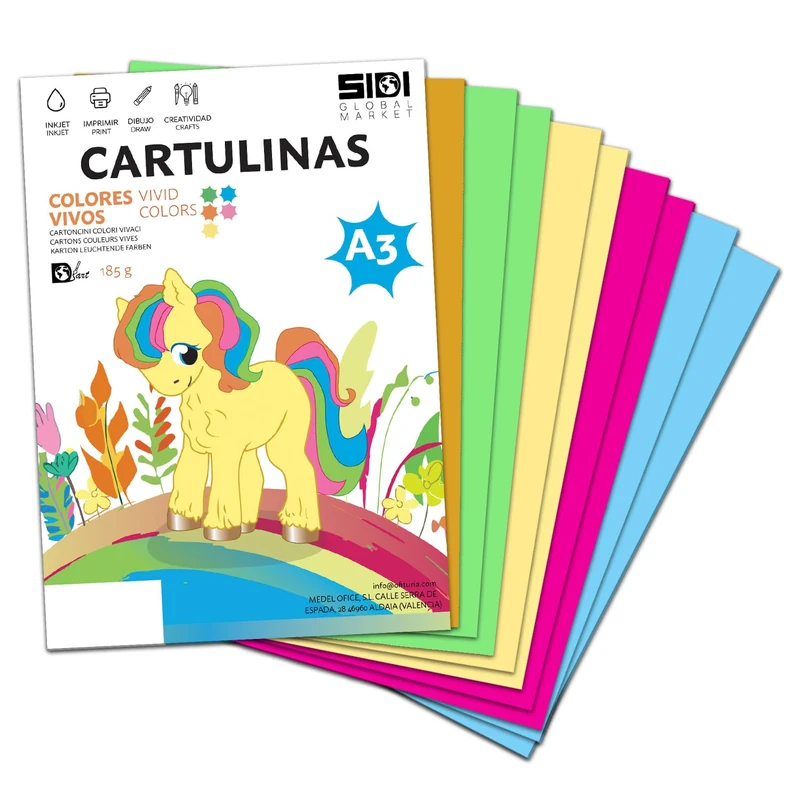 A3 Bright Colours 185g Card - Intense Coloured Card for Crafts, Scrapbooking, Inkjet and Laser Printers - SIDI (Bright Colours, 250h)