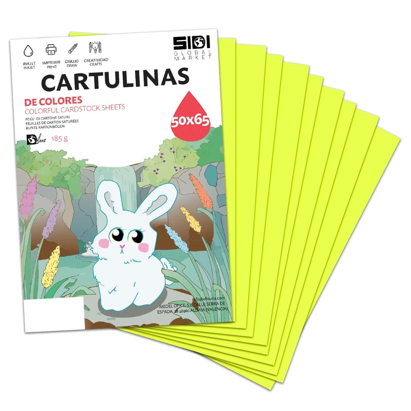 50x65 Fluorescent Yellow 185g Fluorescent Card for Crafts, Scrapbooking, Billboards, School and School Use - SIDI (Neon Yellow, 25h)