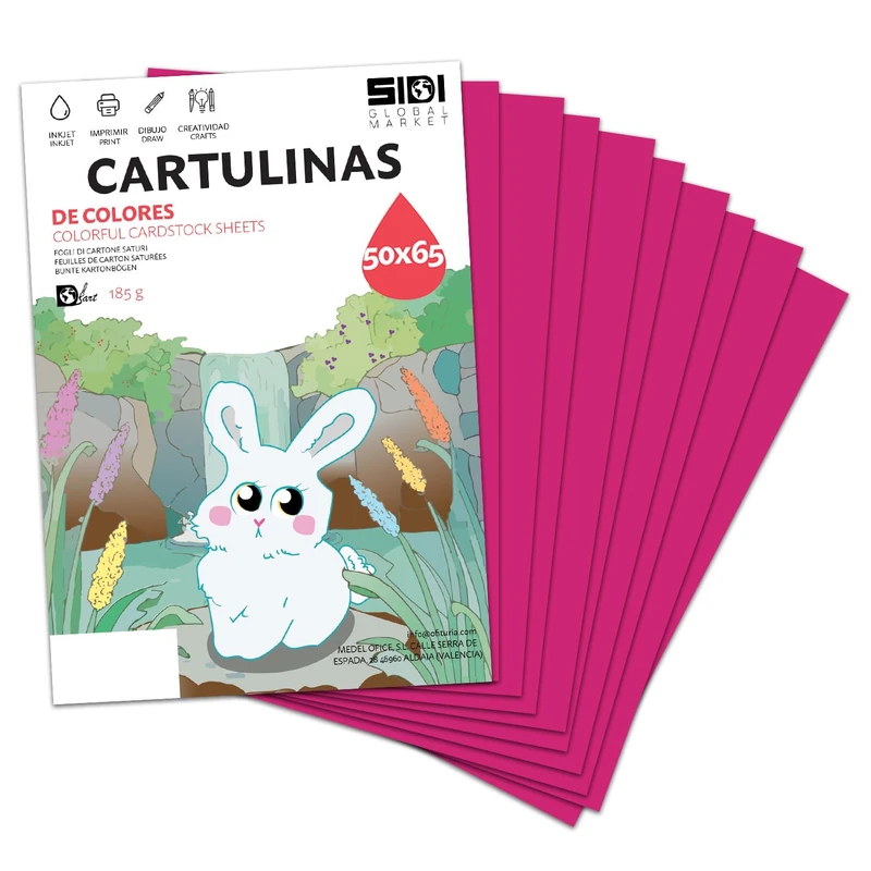 50x65 Fuchsia 185g Card Large for Crafts, Scrapbooking, Posters, School and School Use - SIDI (Fuchsia, 125h)