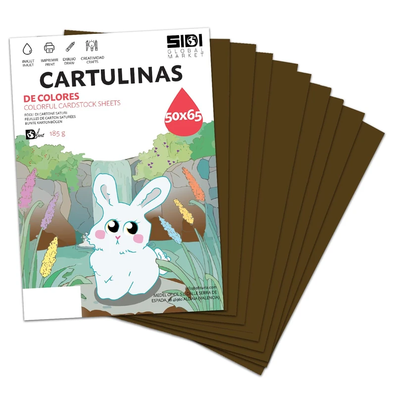 Cardboard 50x65 Brown 185g Large Card for Crafts, Scrapbooking, Billboards, School and School Use - SIDI (Brown, 250h)