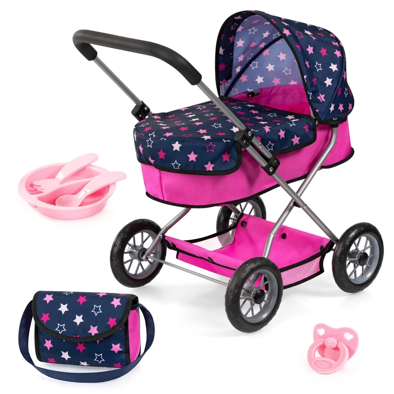 Bayer Design 12216AB Smarty Doll's Pram with Bag, Doll Accessories, Plate, Cutlery and Dummy for children's role-play - Image 1