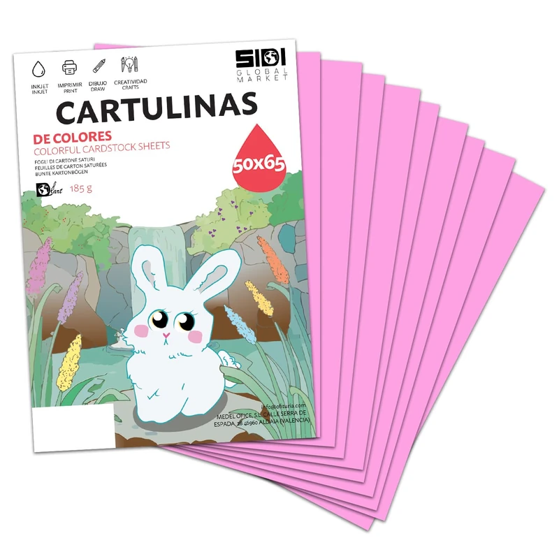 Card 50x65 Pink 185g Large Card for Crafts, Scrapbooking, Billboards, School and School Use - SIDI (Pink, 125h)