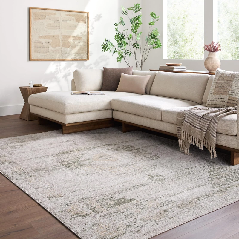 Livabliss Fifth Avenue Traditional Vintage Rug | Light Gray, Off-White, Olive | 152x225cm | Living Room & Bedroom | Machine Woven Medium Pile Polyester