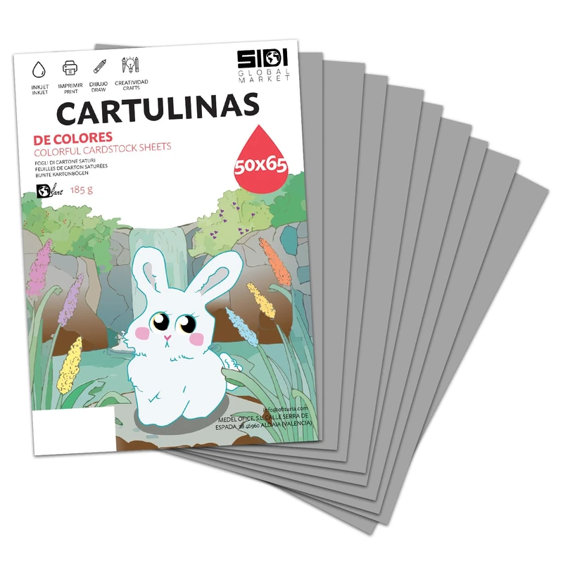 50x65 Grey 185g Card Large for Crafts, Scrapbooking, Billboards, School and School Use - SIDI (Grey, 125h)