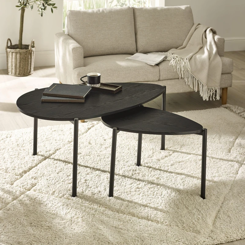 Julian Bowen Lorette Black Ash Effect Teardrop Nest of 2 Coffee Tables