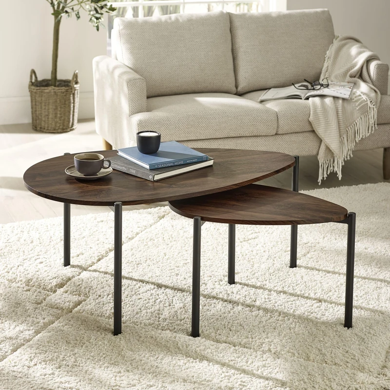 Julian Bowen Lorette Walnut Effect Teardrop Nest of 2 Coffee Tables