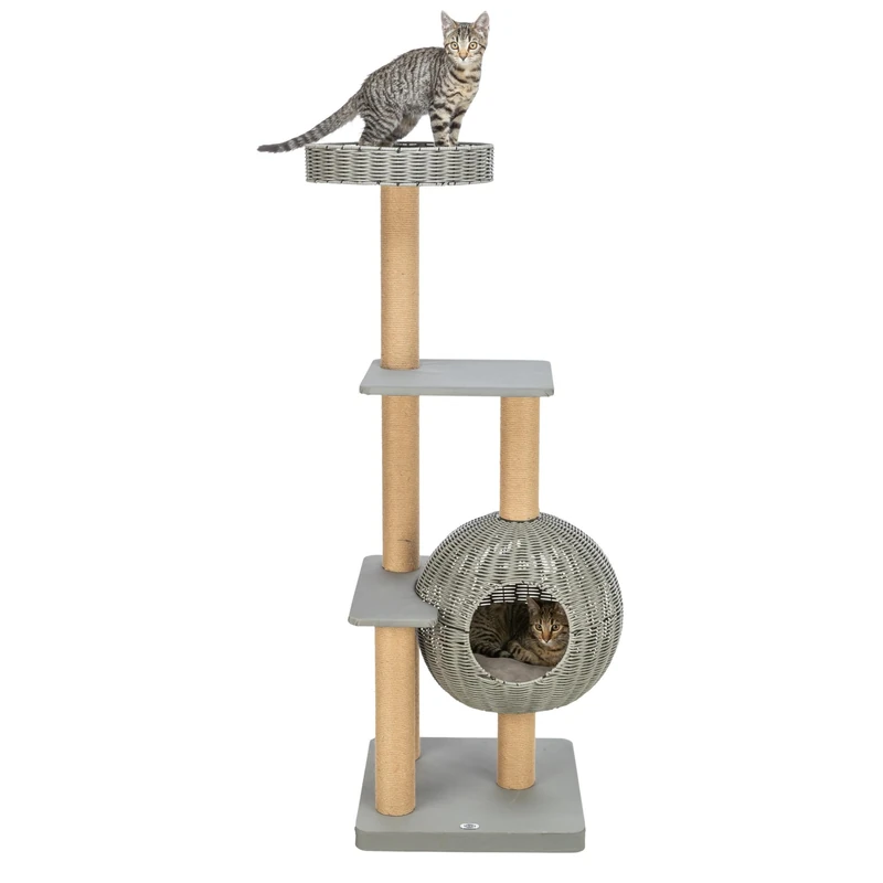 Trixie Amalia Outdoor Cat Scratching Post - Outdoor Cat Scratching Post - with Lounging Areas & Cave - Water-Repellent - Grey - 143 cm - Image 1