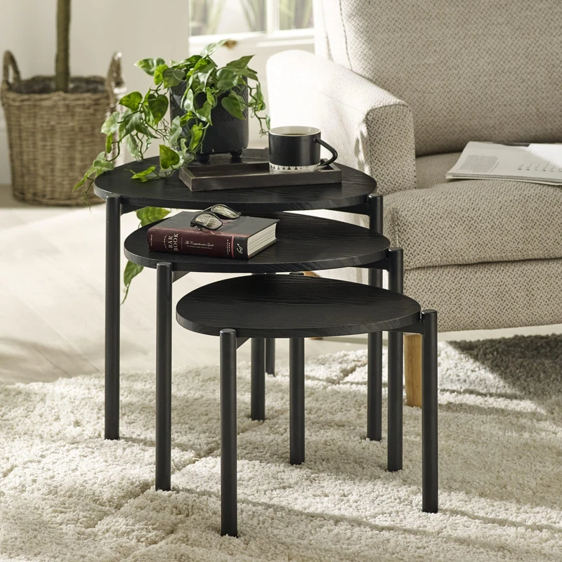 Julian Bowen Lorette Black Ash Effect Teardrop Nest of 3 Side Tables