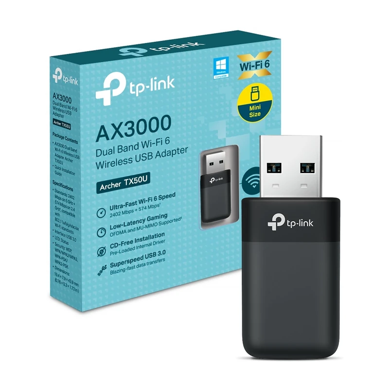 NEW TP-Link Archer TX50U AX3000Mbps WiFi Dongle for PC, Dual-Band USB WiFi Adapter, Plug & Play, USB 3.0 Blazing-Fast Data Transfer, WPA3 Encryption Security, Supports Windows 10/11