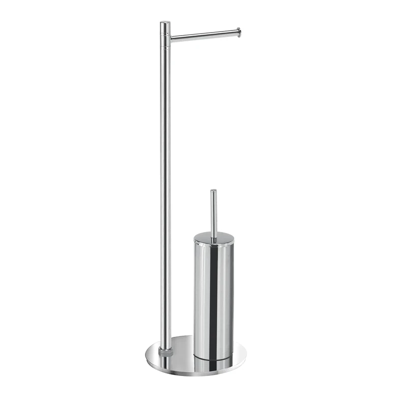 Gedy Mida Free Standing Toilet Brush and Toilet Roll Holder, Chrome, Stainless Steel, 20 x 20 x 66.5 cm - Image 1