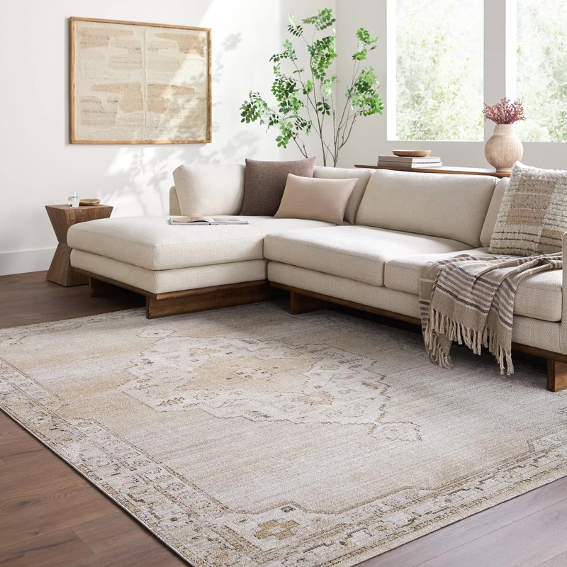 Livabliss Fifth Avenue Traditional Vintage Rug | Light Gray, Off-White, Dark Brown | 200x275cm | Living Room & Dining Room | Machine Woven Medium Pile Polyester