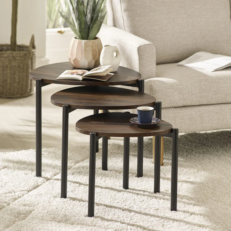 Julian Bowen Lorette Walnut Effect Teardrop Nest of 3 Side Tables