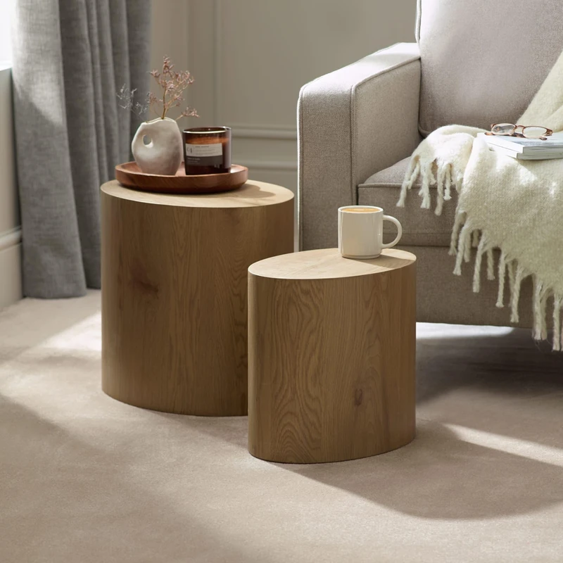 Julian Bowen Toba Nest of Tables Set of 2, Nesting Light Oak Effect Side Table for Living Room, Stacking End Table for Small Spaces, 40 x 48 x 43cm