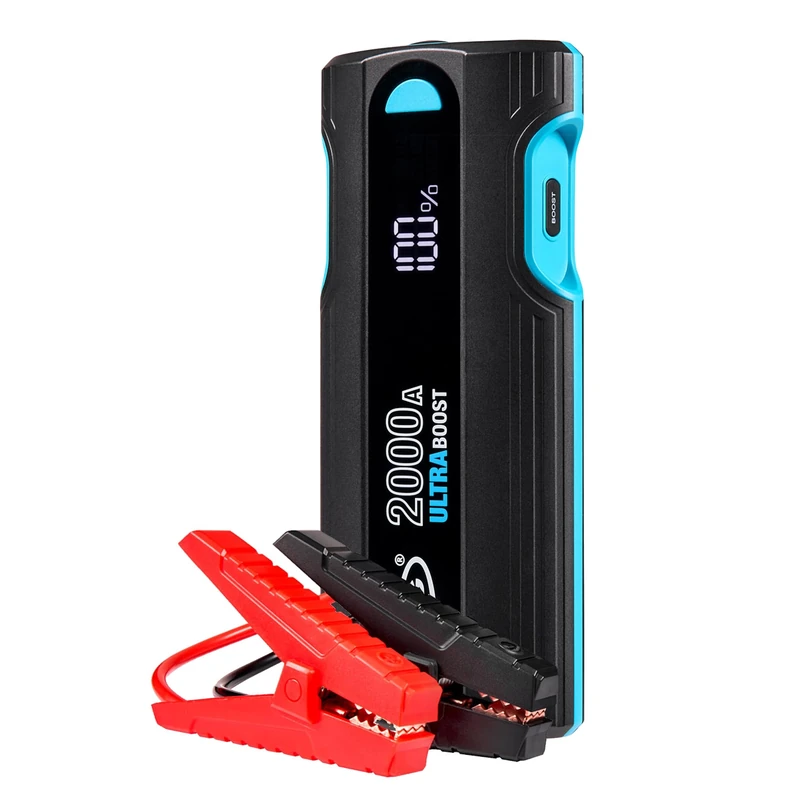 RING ULTRABOOST 2000A Car Battery Jump Starter Power Pack - Safely Starts Up to 8 Litre Petrol and 4 Litre Diesel Engines - Battery Booster with Jump Leads, Rapid Charger for devices and LED torch