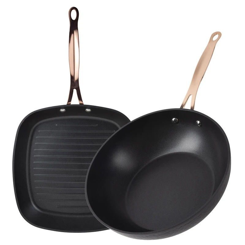 Bergner Copper Grill Pan 28 x 28 cm + Wok Ø28 cm Forged Aluminium Matt Black