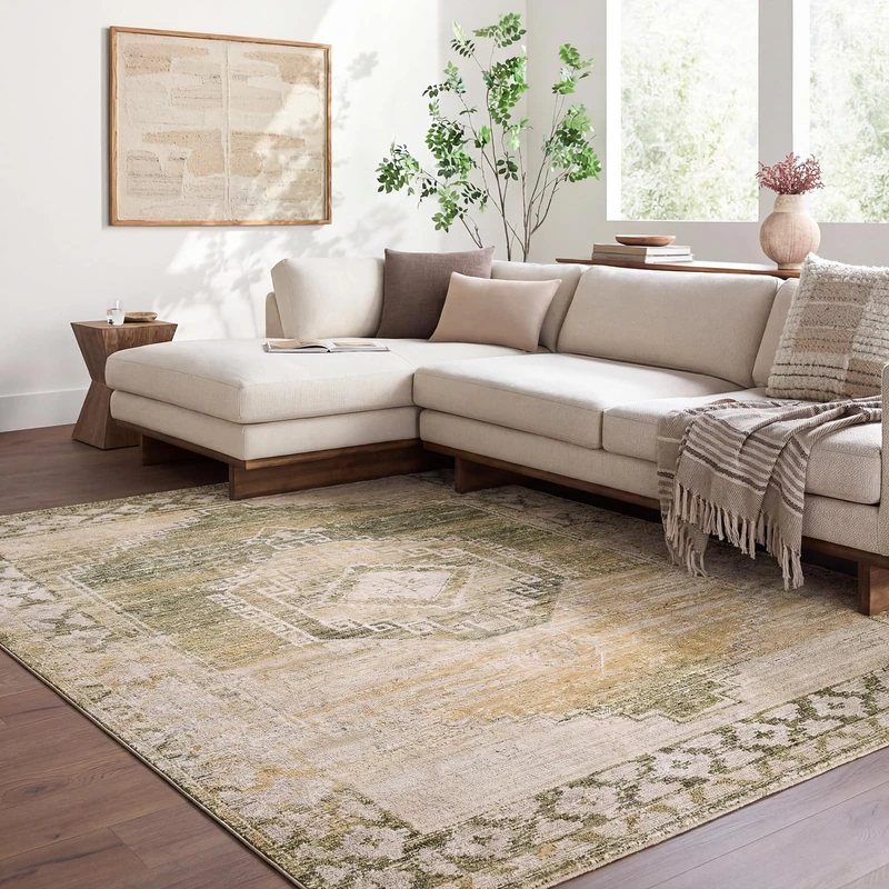 Livabliss Fifth Avenue Traditional Vintage Rug | Light Gray, Tan, Olive | 200x275cm | Living Room & Dining Room | Machine Woven Medium Pile Polyester