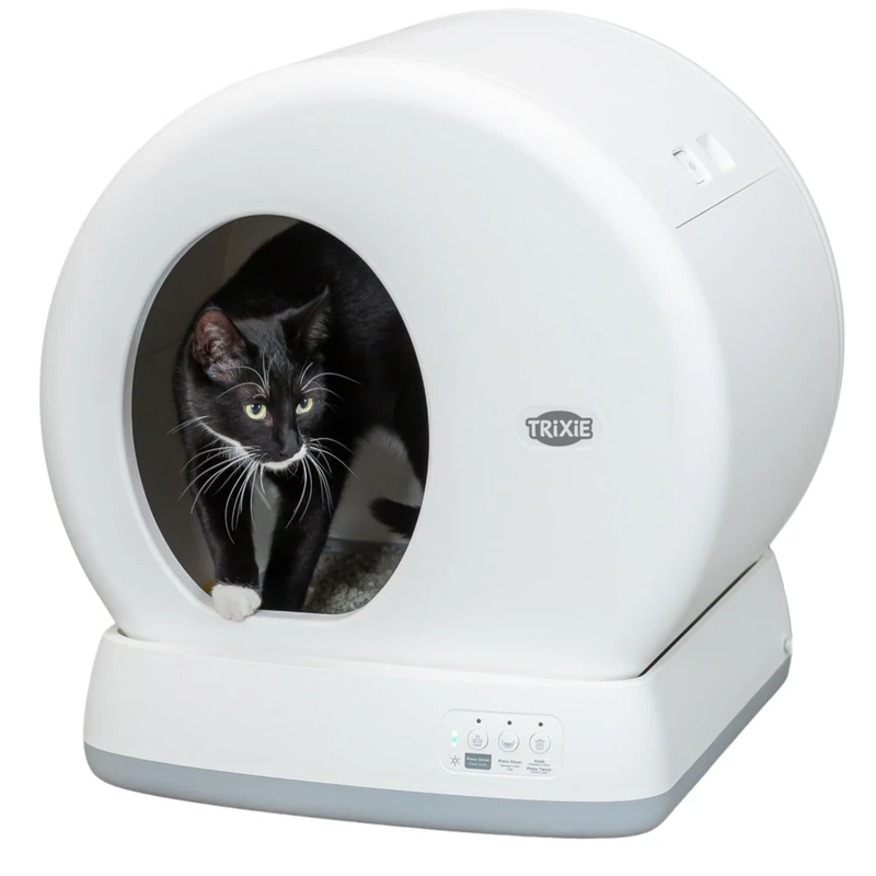 TRIXIE self-cleaning cat litter tray 53 x 55.5 x 52 cm – for lasting cleanliness – with UK plug – practical, electric litter tray for cats weighing 1.5 kg or more – quiet & safe