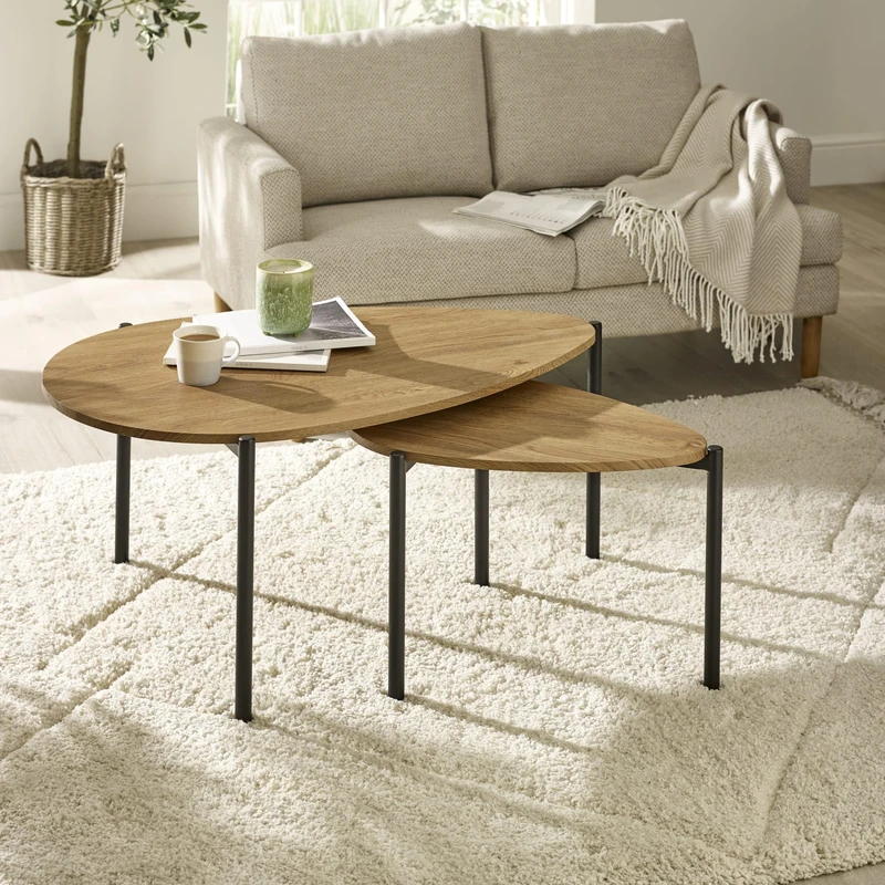 Julian Bowen Lorette Oak Effect Teardrop Nest of 2 Coffee Tables