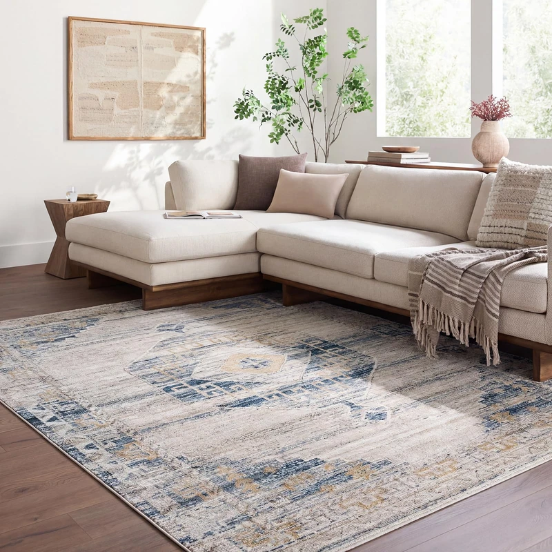 Livabliss Fifth Avenue Traditional Vintage Rug | Light Gray, Off-White, Dusty Sage | 152x225cm | Living Room & Bedroom | Machine Woven Medium Pile Polyester