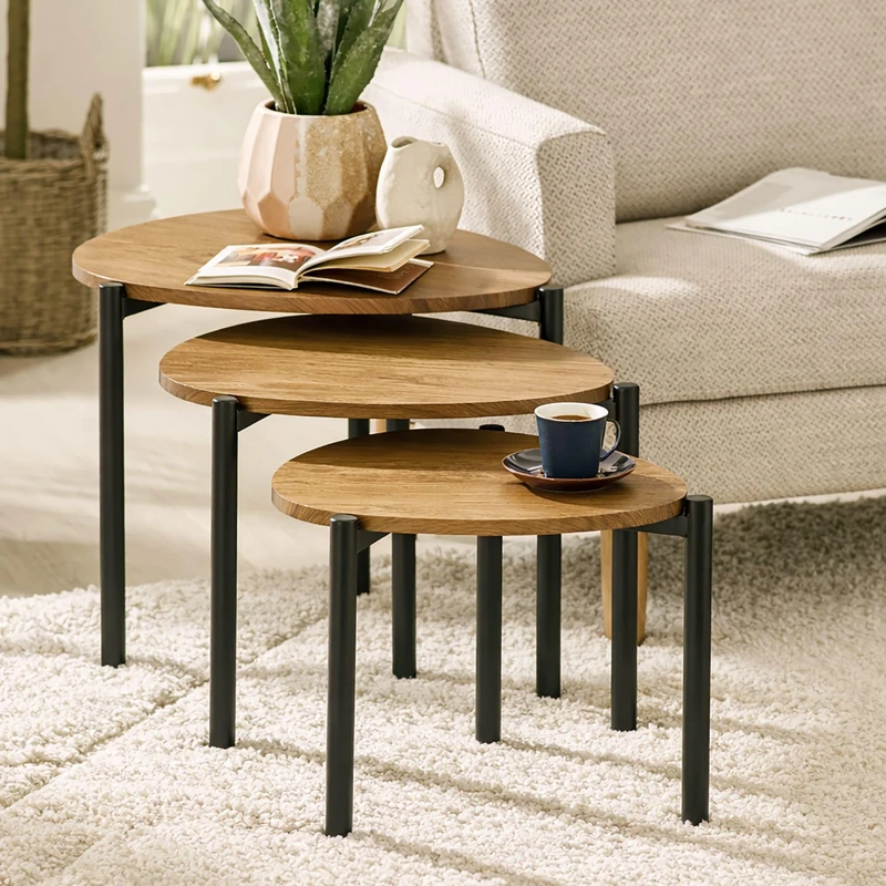 Julian Bowen Lorette Oak Effect Teardrop Nest of 3 Side Tables