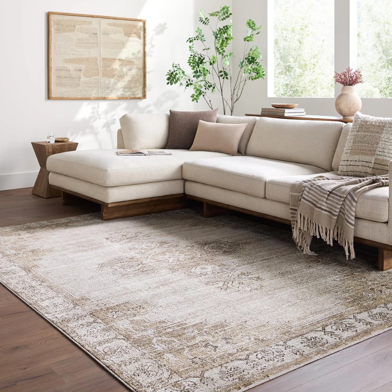 Livabliss Fifth Avenue Traditional Vintage Rug | Light Gray, Off-White, Tan | 200x275cm | Living Room & Dining Room | Machine Woven Medium Pile Polyester