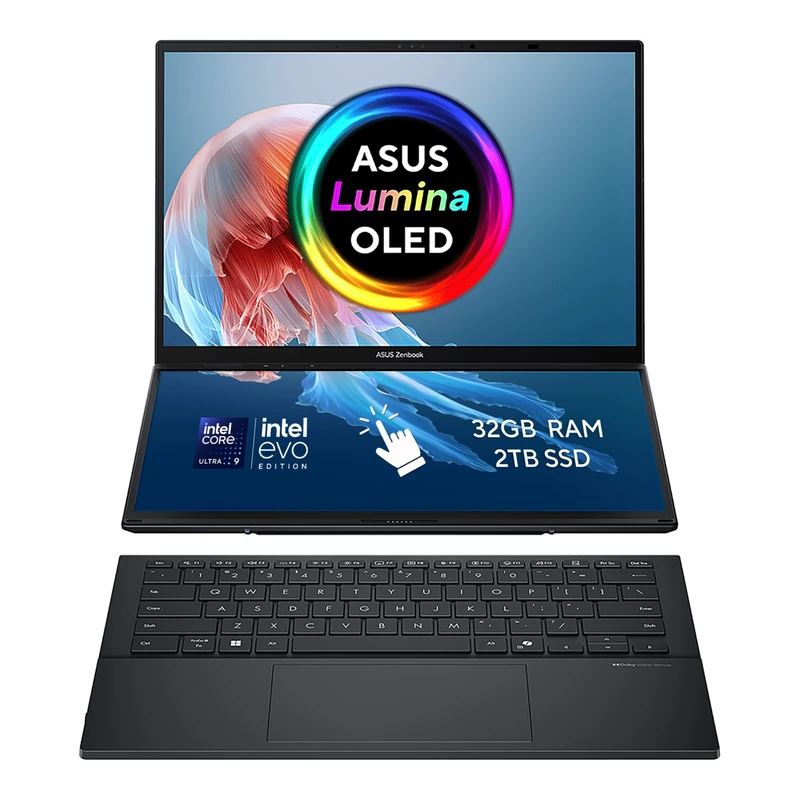 ASUS Zenbook Duo 14 OLED UX8406CA laptop | 14.0" 120Hz 3K dual-touchscreen | Intel Core Ultra 9-285H | 32GB RAM | 2TB SSD | Detachable keyboard | Windows 11