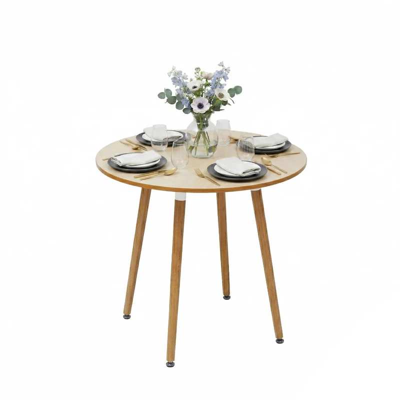 Relaxdays Round Scandinavian Dining Table, MDF & Bamboo, Seats 4, 75x80x80 cm, Natural