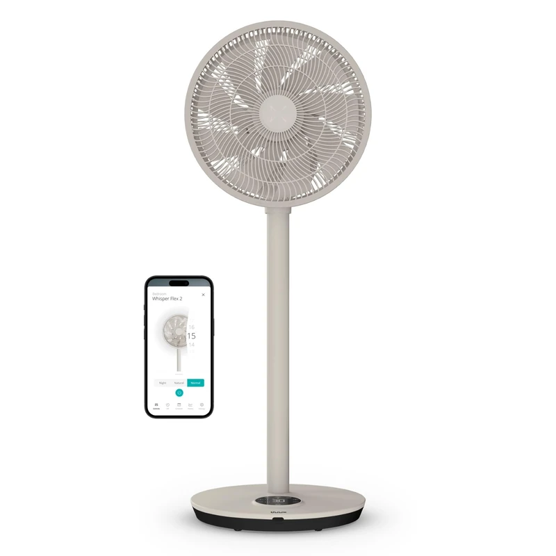 Duux Whisper Flex 2 Smart Fan, Remote Control, Alexa & Smart App, 30 Cooling Speeds, Adjustable from Desk to Standing Fan, Up-Down, Left-Right Oscillation, Powerful & Quiet, Night Mode, Stone