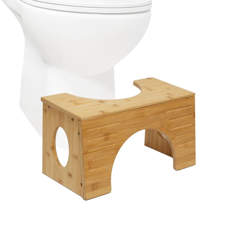 Relaxdays Bamboo Toilet Footstool for Adults, Tiltable Support with 2 Heights, 19.5/25 cm, Natural