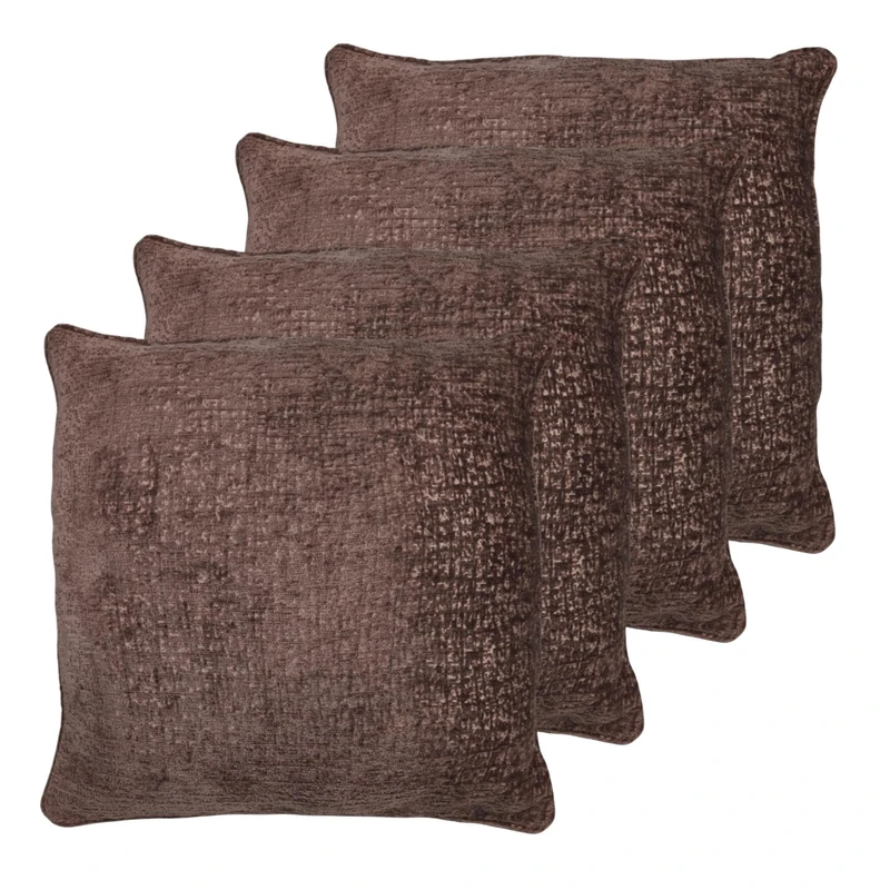 Kampala Hill Belmont Cushions with Covers Set of 4 Chenille Texture Filled Square Cushion Knife-Edge Finish Decorative 55x55cm Dusky