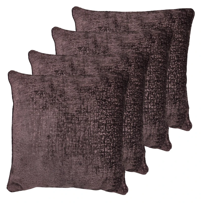 Kampala Hill Belmont Cushions with Covers Set of 4 Chenille Texture Filled Square Cushion Knife-Edge Finish Decorative 55x55cm Aubergine - Image 1