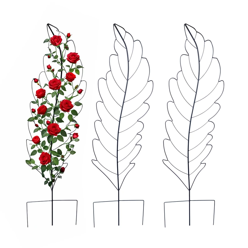 Relaxdays RankGRILA 3 Piece Set Height 150 x 40 cm Leaf Metal Climbing Plants Garden Potted Plants Black - Image 1