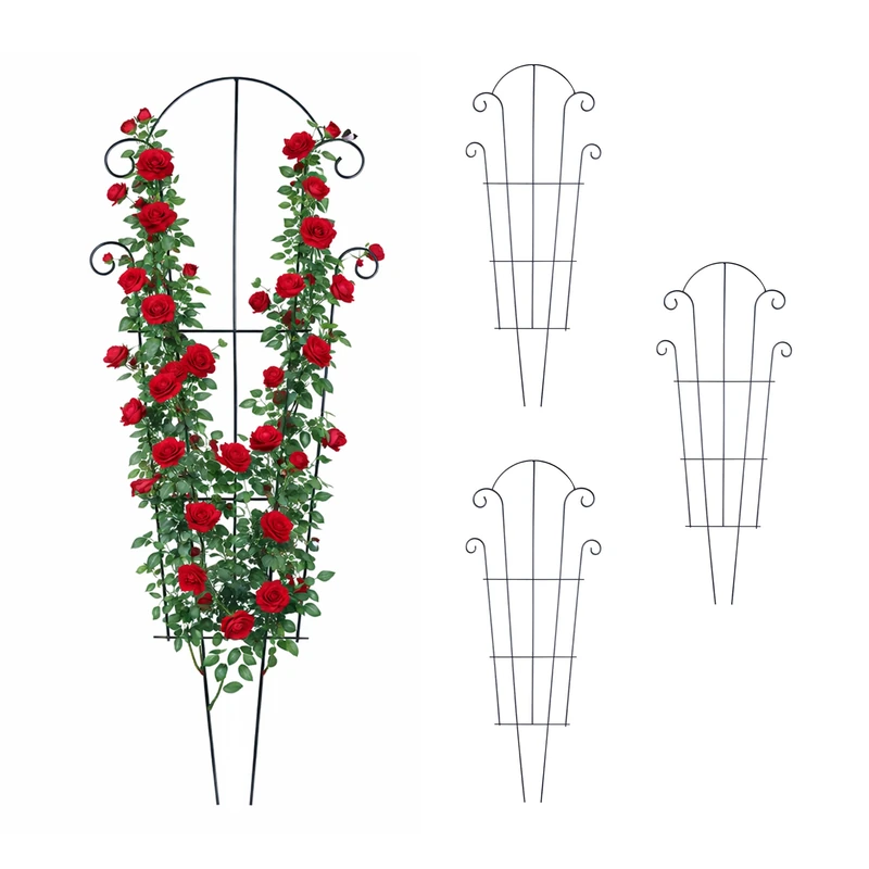 Relaxdays Set of 4 Steel Trellises for Climbing Plants, 100 x 40 cm, Black